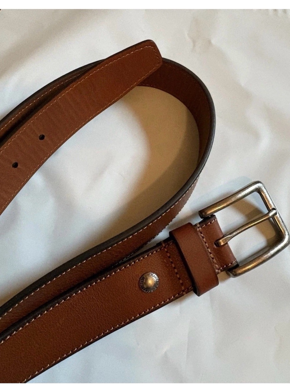 Hawker Rye Mens Brown Leather Belt Burnished Stitched Edging Size 36